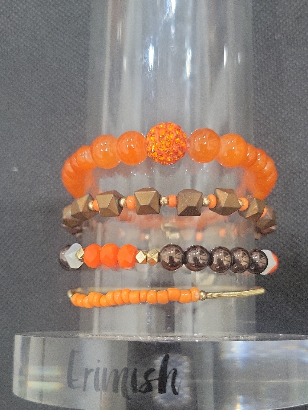 Erimish Orange Beaded Stack Bracelet Set